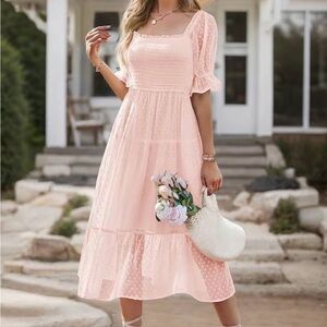 Elegant Pink Smocked Dress